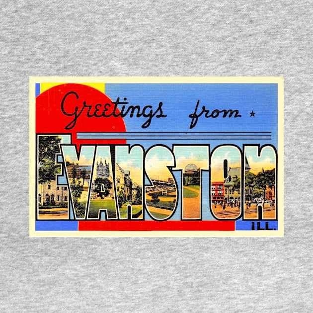 Greetings from Evanston, Illinois - Vintage Large Letter Postcard by Naves